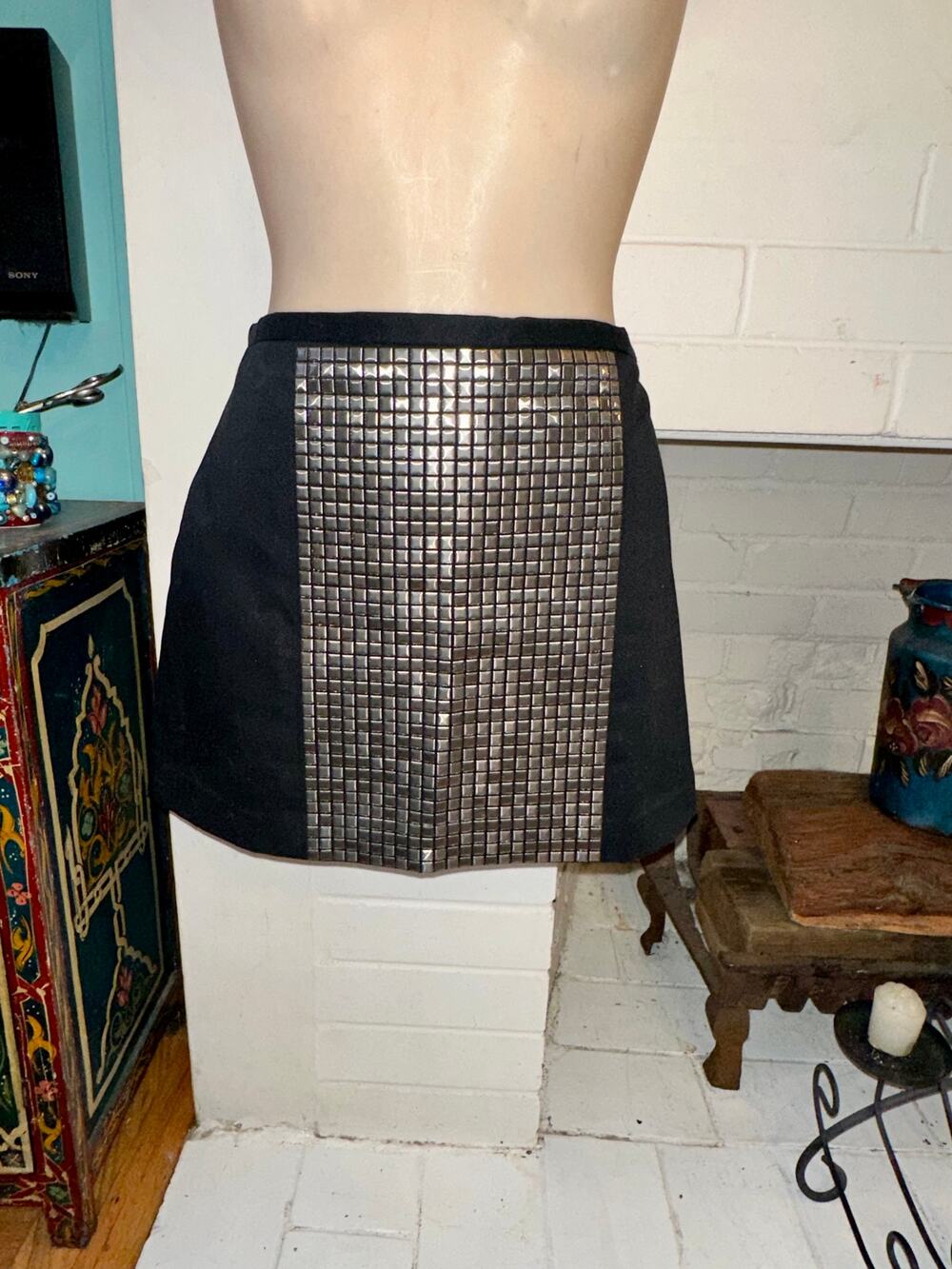 MASON BLACK STUDDED PANEL MINISKIRT 6